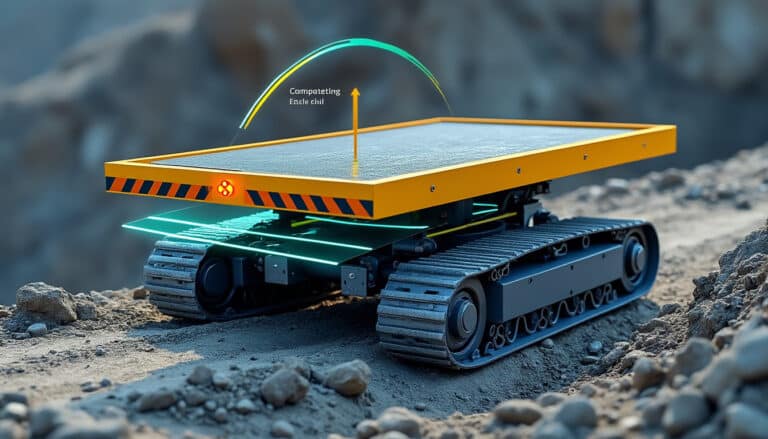 découvrez comment la mise à niveau automatique compense les irrégularités du terrain et déclenche une alarme en cas de dévers excessif.